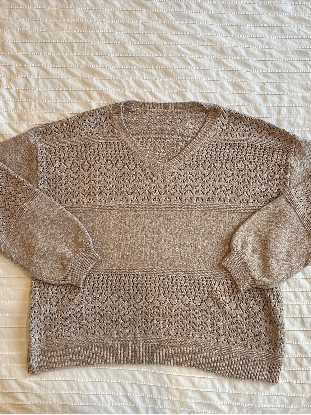 Amazon Women's V-Neck Openwork Sweater - Taupe